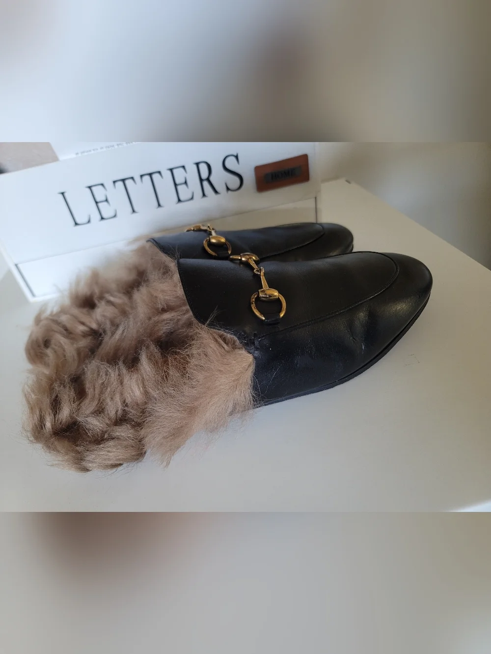 Gucci - Black Princeton Leather Fur Lined Mules - size 38 - Picture 7 of 8